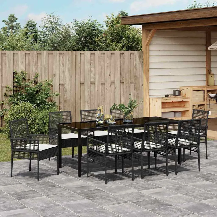 Ensemble de salle à manger pour jardin 9 pcs Noir polyrotin - 4