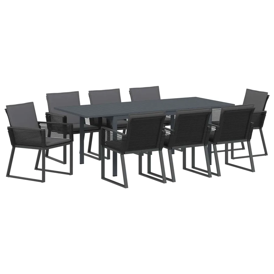 Ensemble de salle à manger pour jardin 9 pcs Noir polyrotin - 2