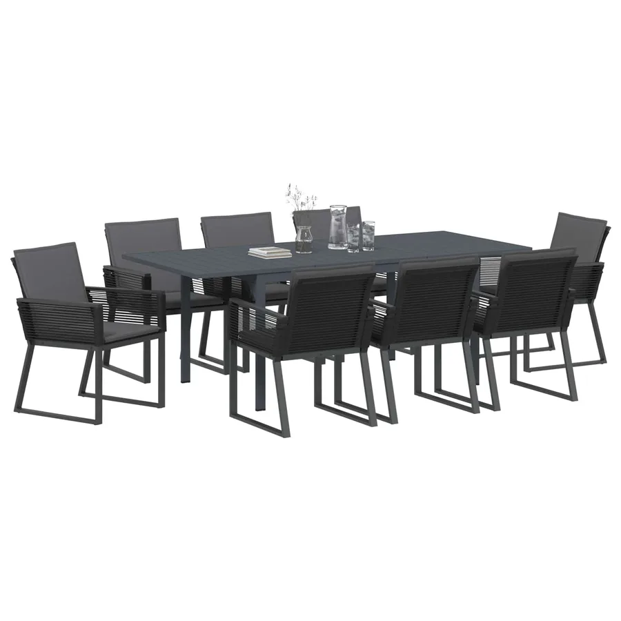 Ensemble de salle à manger pour jardin 9 pcs Noir polyrotin - 3