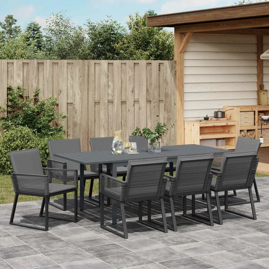 Ensemble de salle à manger pour jardin 9 pcs Noir polyrotin - 4
