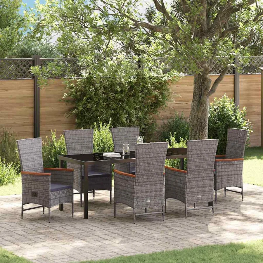 Ensemble de salle à manger pour jardin avec coussin 7 pcs Gris