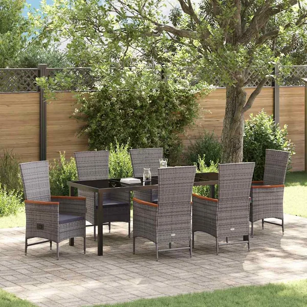 Ensemble de salle à manger pour jardin avec coussin 7 pcs Gris