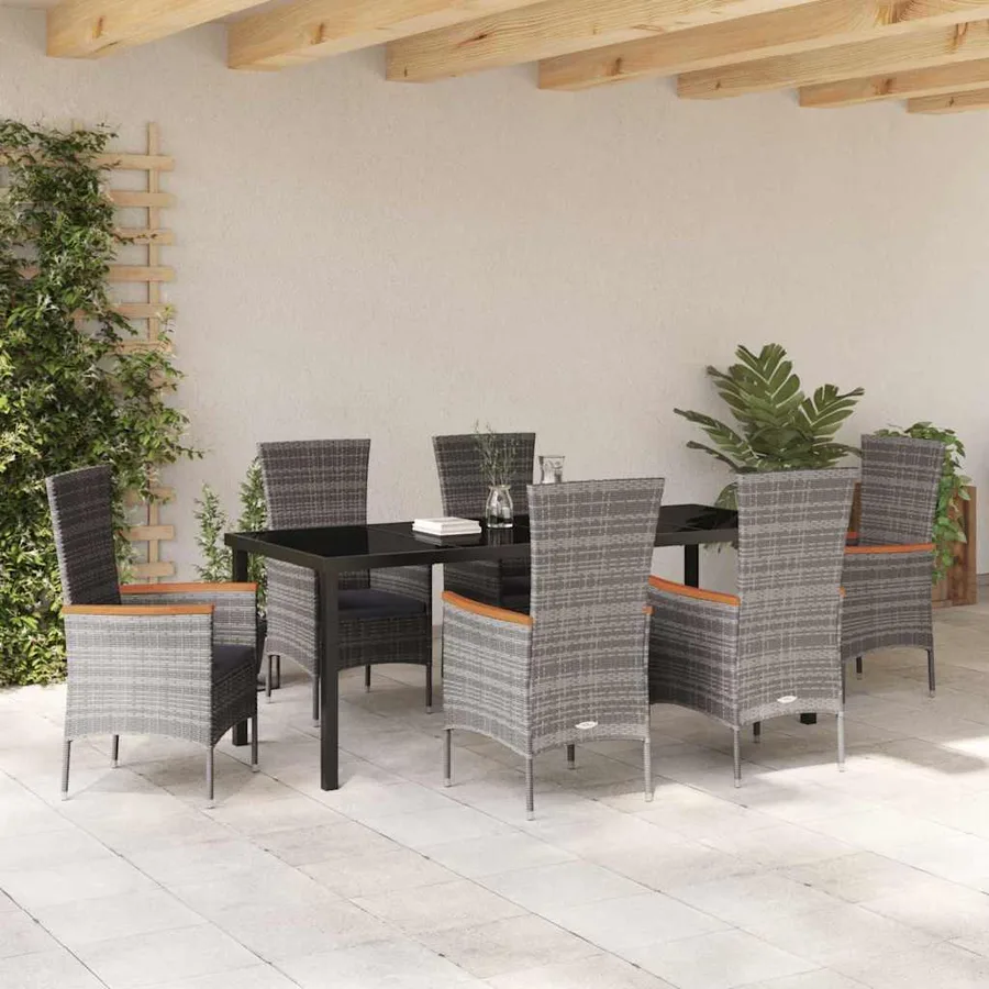 Ensemble de salle à manger pour jardin avec coussin 7 pcs Gris - 4