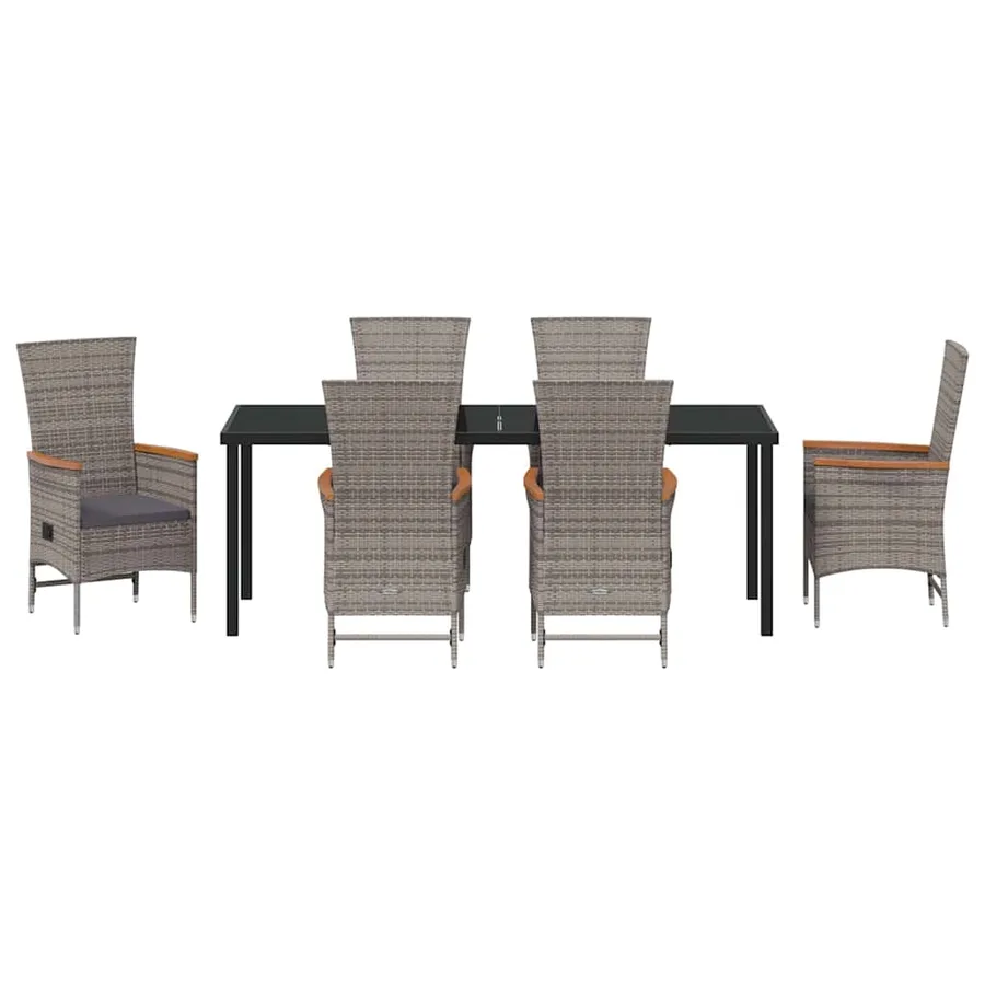 Ensemble de salle à manger pour jardin avec coussin 7 pcs Gris - 7