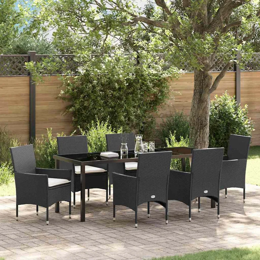 Ensemble de salle à manger pour jardin 7 pcs Noir polyrotin