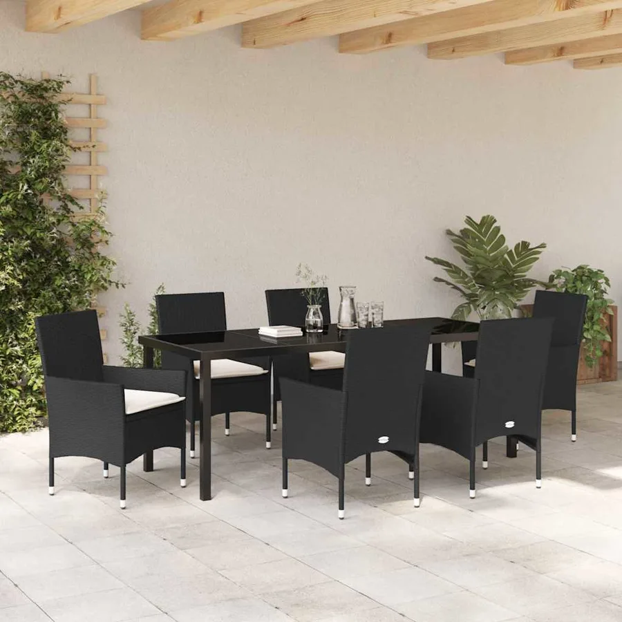Ensemble de salle à manger pour jardin 7 pcs Noir polyrotin - 4