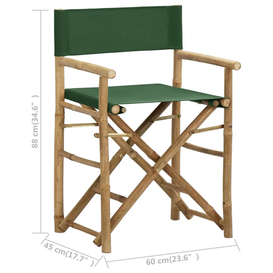 Chaises pliables de directeur lot de 2 Vert Bambou et tissu - 9