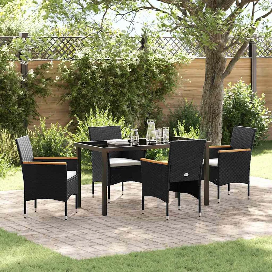 Ensemble de salle à manger pour jardin 5 pcs Noir polyrotin