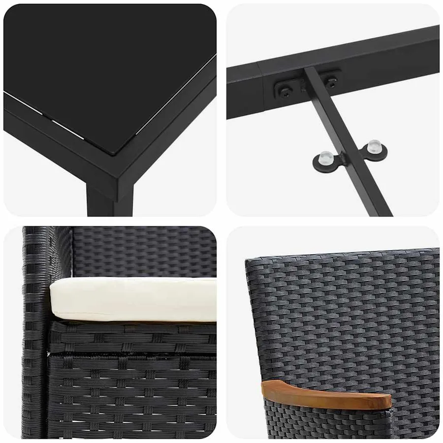 Ensemble de salle à manger pour jardin 5 pcs Noir polyrotin - 9