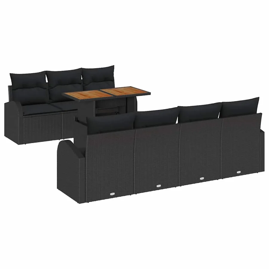 Ensemble de canapé de jardin 8 pcs Noir Poly rotin - 2