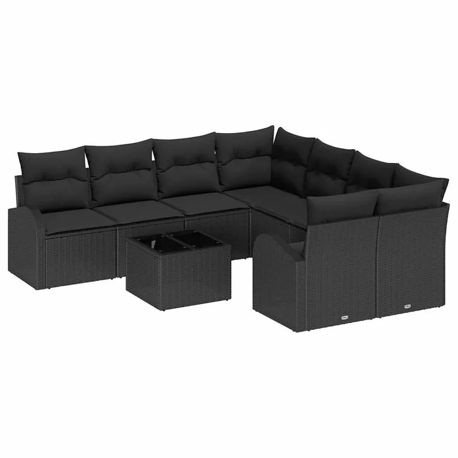 Ensemble de Canapés avec coussin 9 pcs Noir polyrotin - 2
