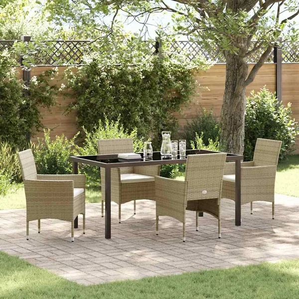 Ensemble de salle à manger pour jardin 5 pcs Beige polyrotin