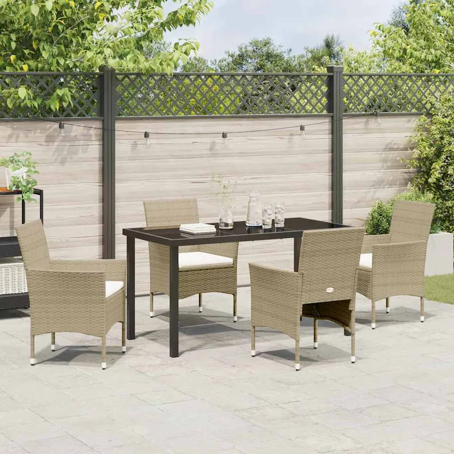 Ensemble de salle à manger pour jardin 5 pcs Beige polyrotin - 4
