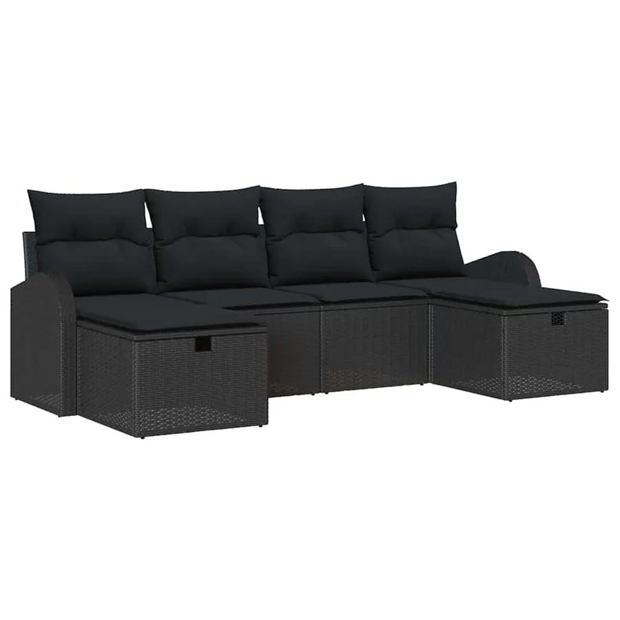 Ensemble de canapé de jardin avec coussin 6 pcs Noir polyrotin - 2