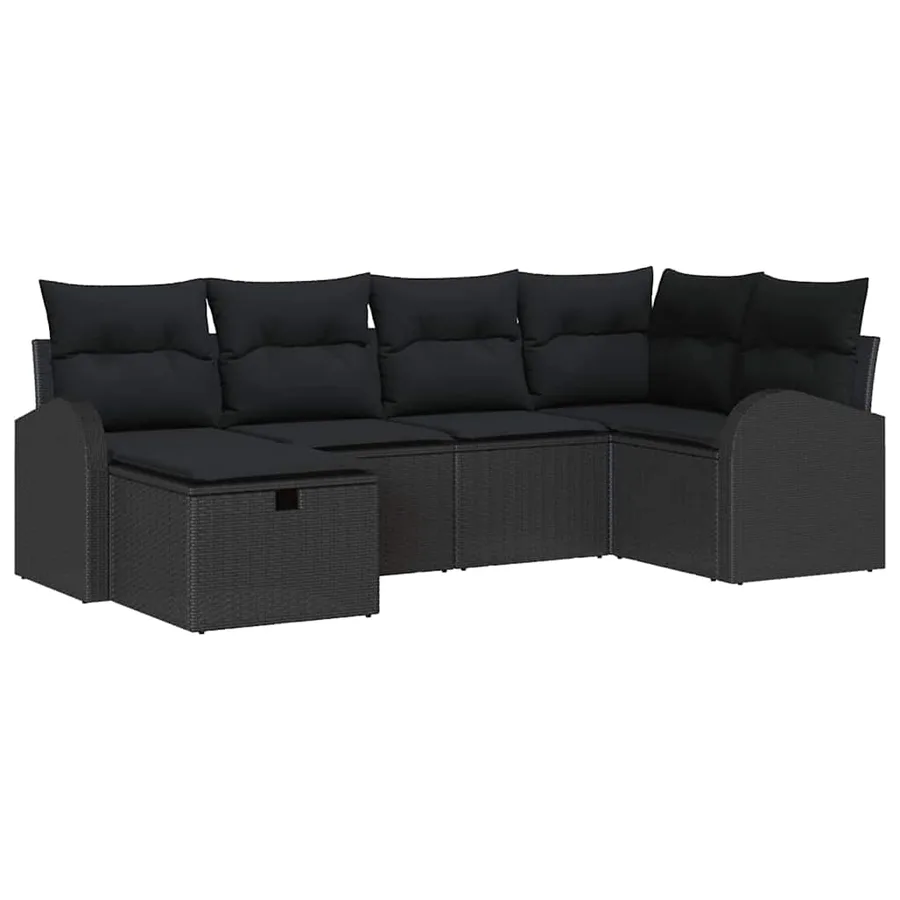 Ensemble de canapé de jardin avec coussin 6 pcs Noir Poly rotin - 2