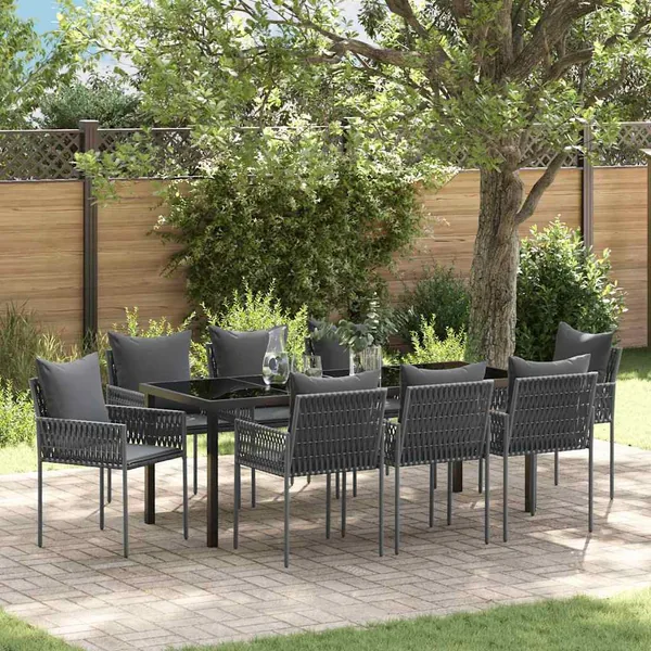 Ensemble de salle à manger pour jardin 9 pcs Noir et gris
