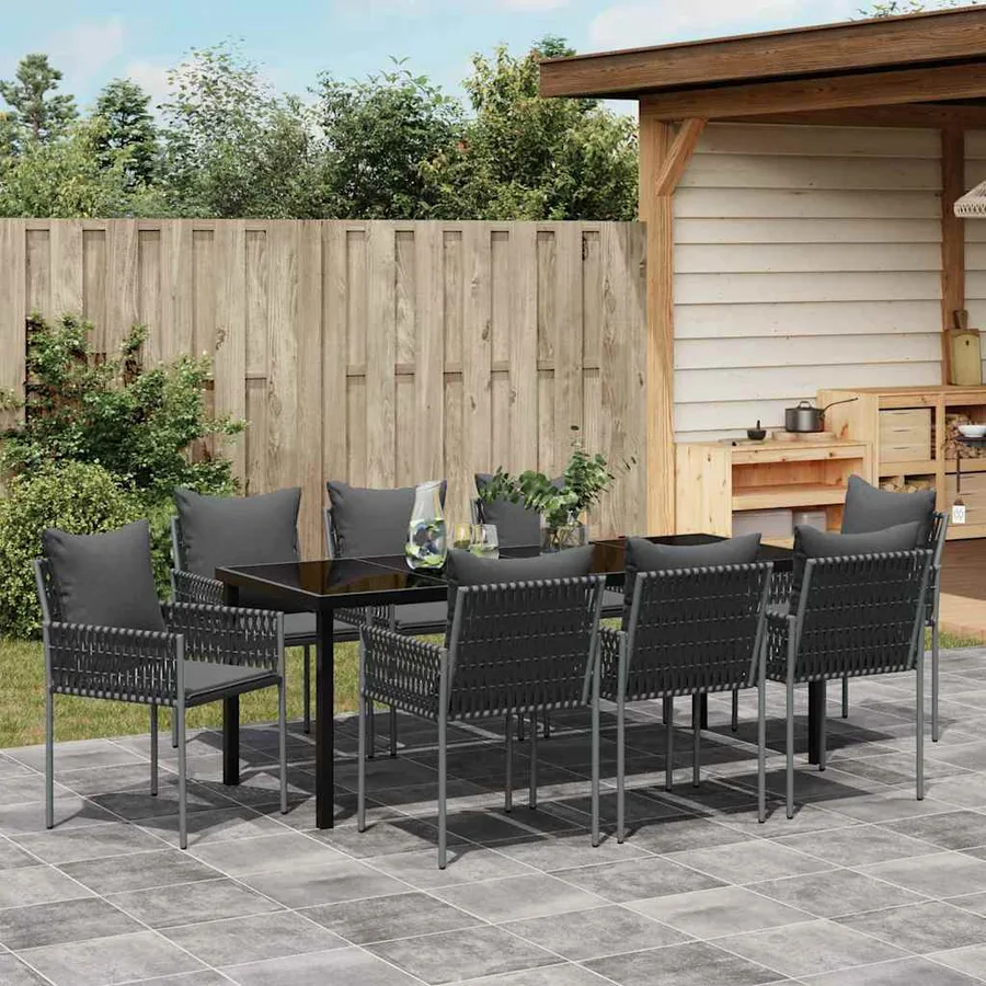 Ensemble de salle à manger pour jardin 9 pcs Noir et gris - 4