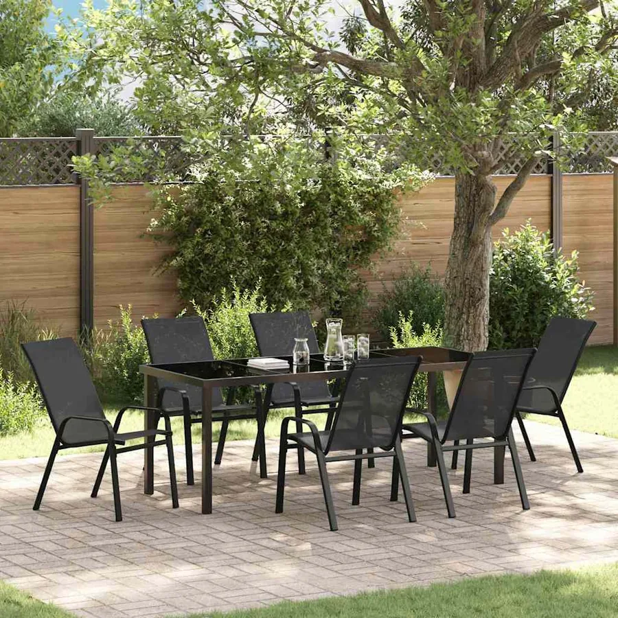 Ensemble de salle à manger pour jardin 7 pcs Noir
