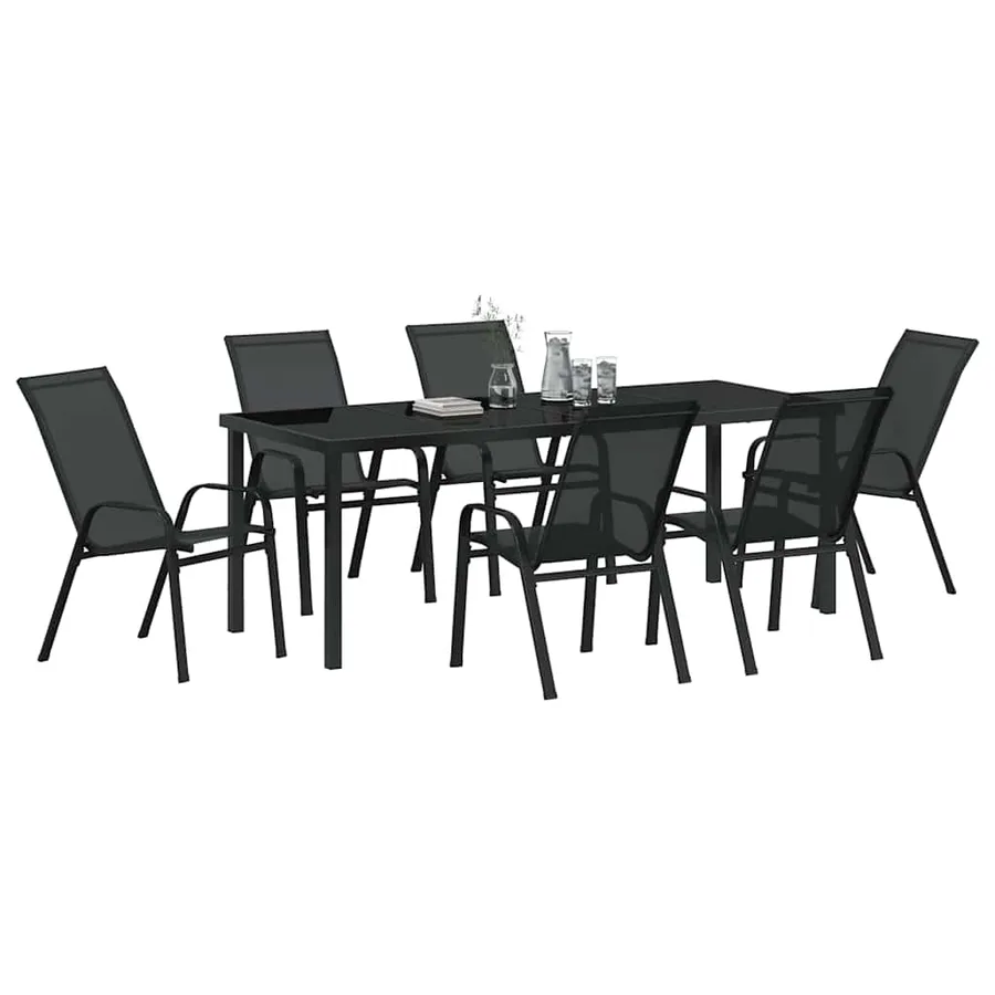 Ensemble de salle à manger pour jardin 7 pcs Noir - 3