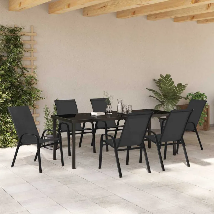 Ensemble de salle à manger pour jardin 7 pcs Noir - 4