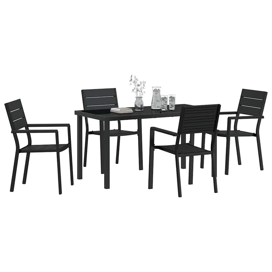 Ensemble de salle à manger pour jardin 5 pcs Noir - 3