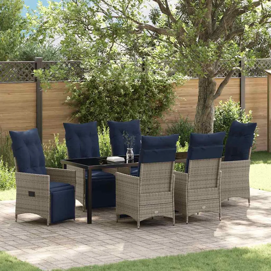 Ensemble table et chaises avec coussin 7 pcs Gris Rotin PE