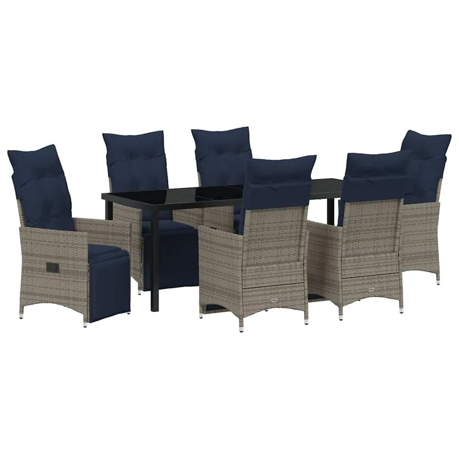 Ensemble table et chaises avec coussin 7 pcs Gris Rotin PE - 2