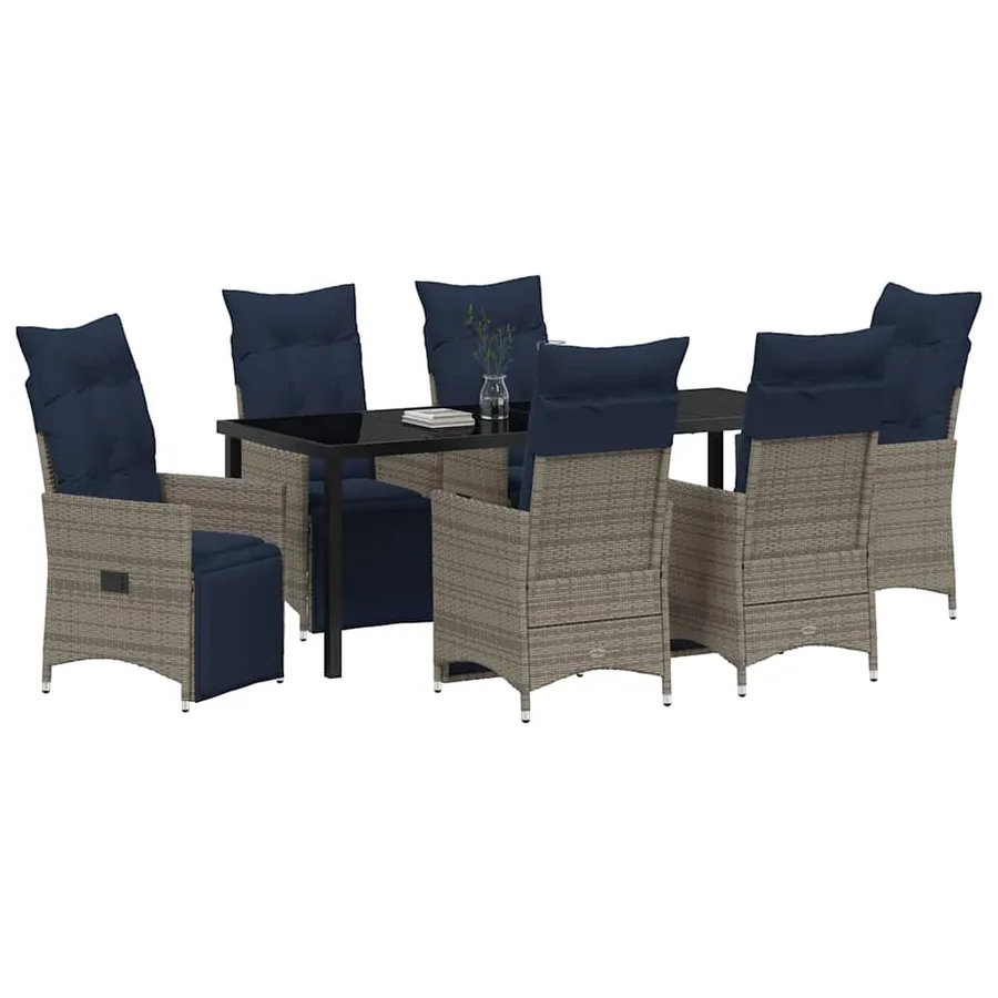 Ensemble table et chaises avec coussin 7 pcs Gris Rotin PE - 3