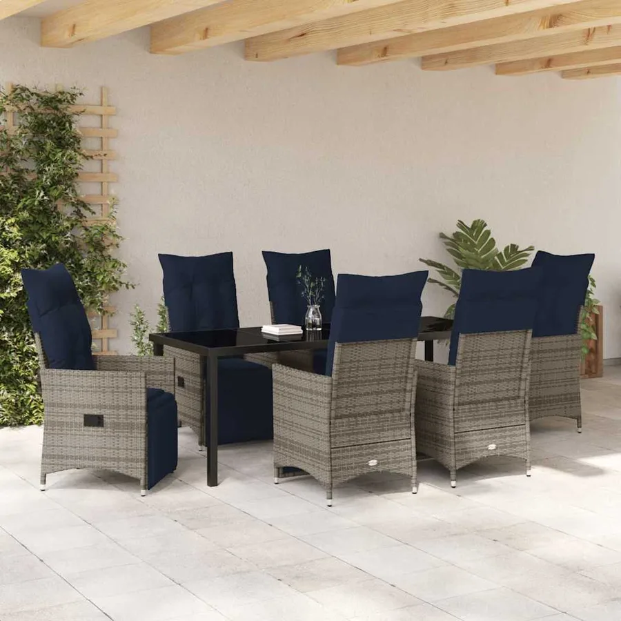 Ensemble table et chaises avec coussin 7 pcs Gris Rotin PE - 4