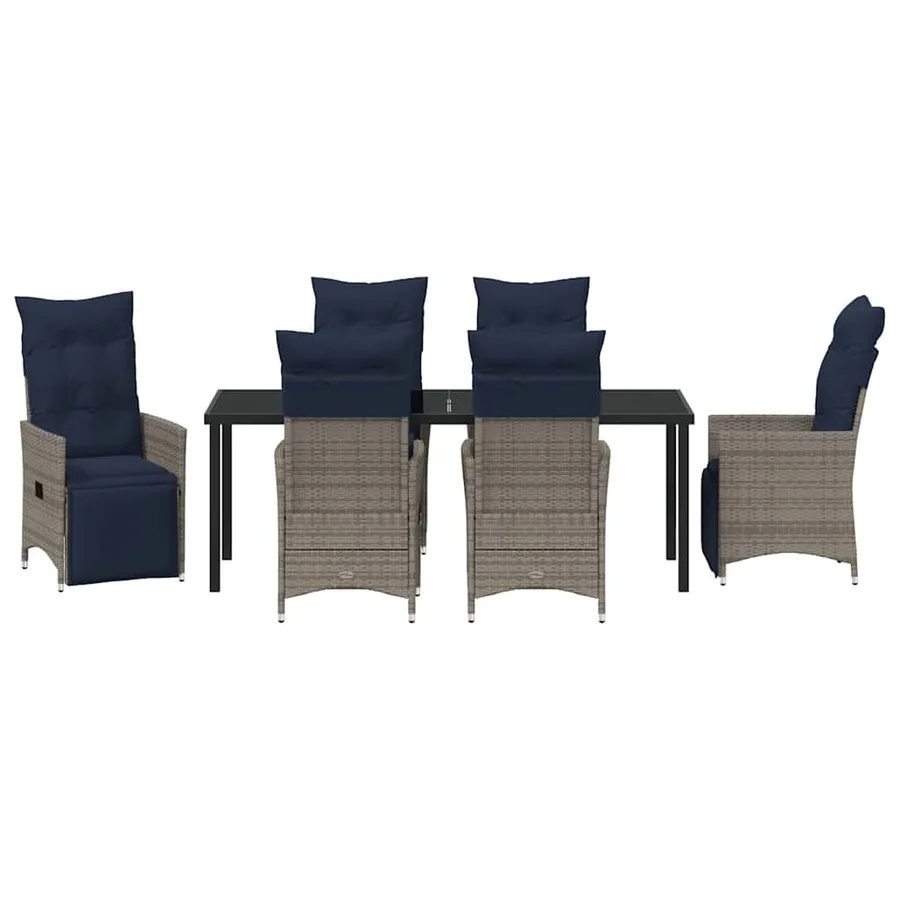 Ensemble table et chaises avec coussin 7 pcs Gris Rotin PE - 7