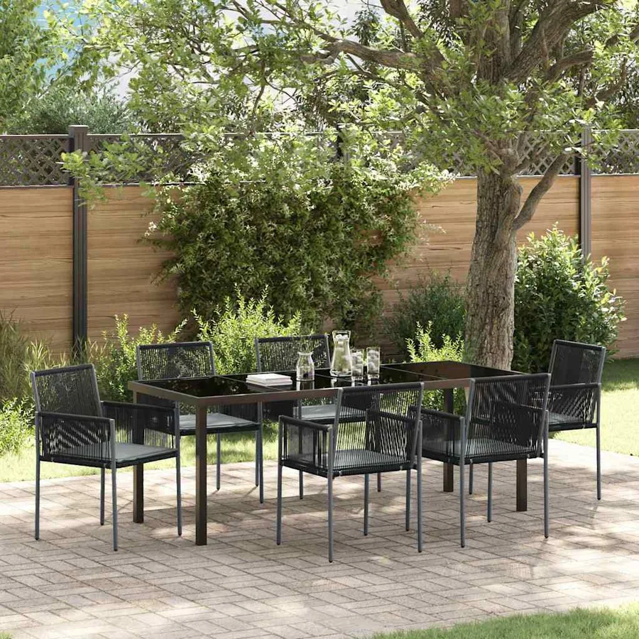 Ensemble de salle à manger pour jardin 7 pcs Noir Rotin PE
