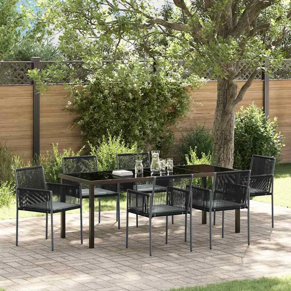 Ensemble de salle à manger pour jardin 7 pcs Noir Rotin PE