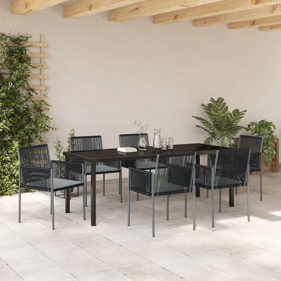 Ensemble de salle à manger pour jardin 7 pcs Noir Rotin PE - 4
