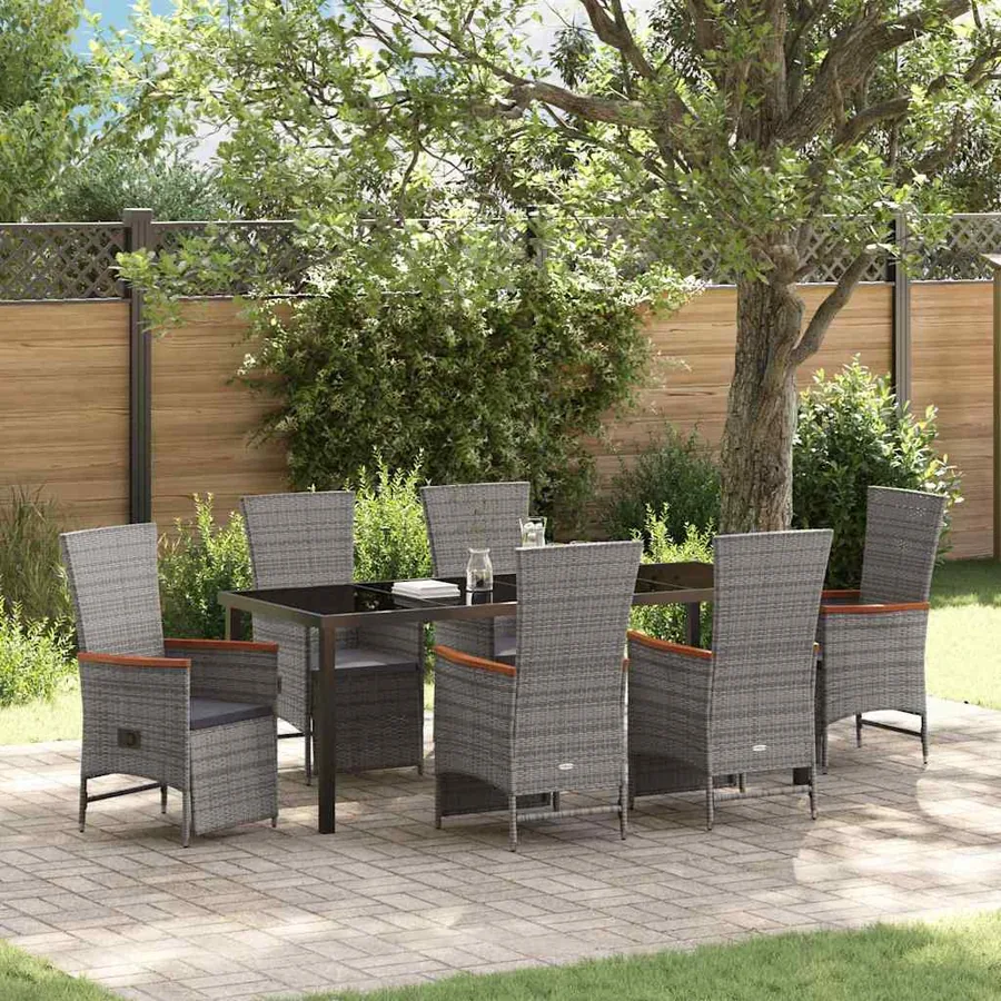 Ensemble de salle à manger pour jardin 7 pcs Gris polyrotin
