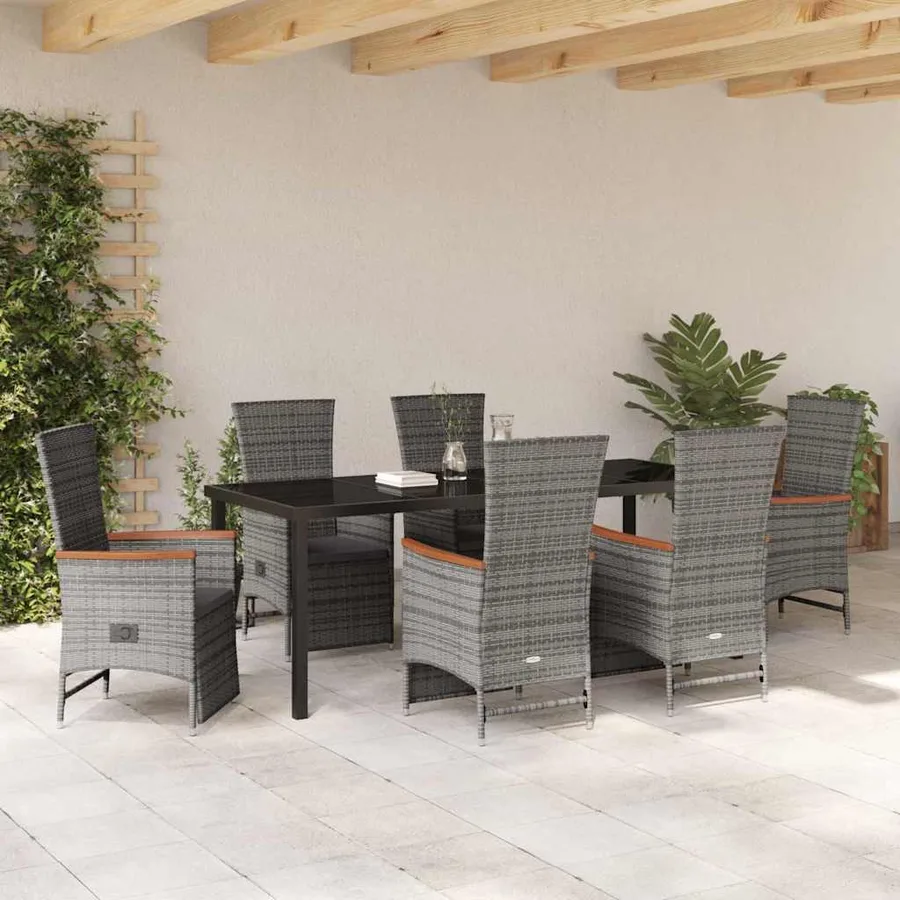 Ensemble de salle à manger pour jardin 7 pcs Gris polyrotin - 4