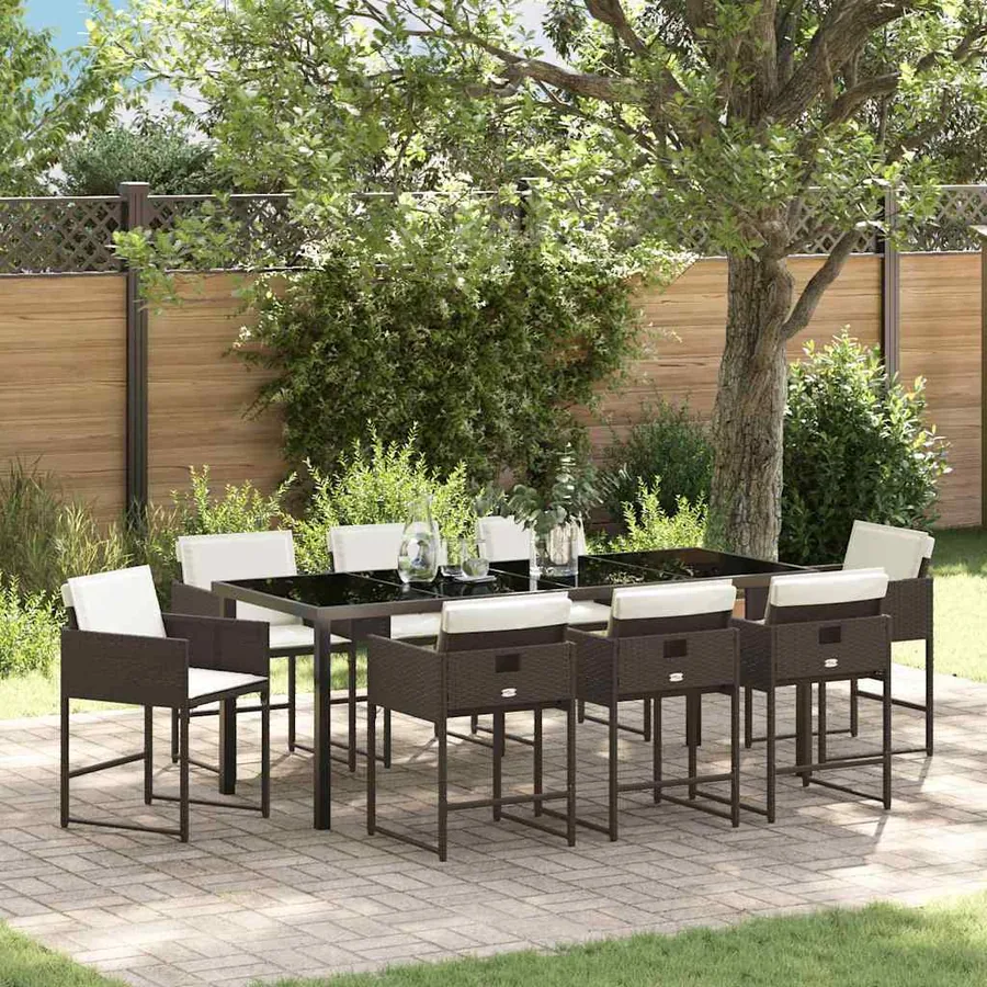 Ensemble de salle à manger pour jardin 9 pcs Marron polyrotin