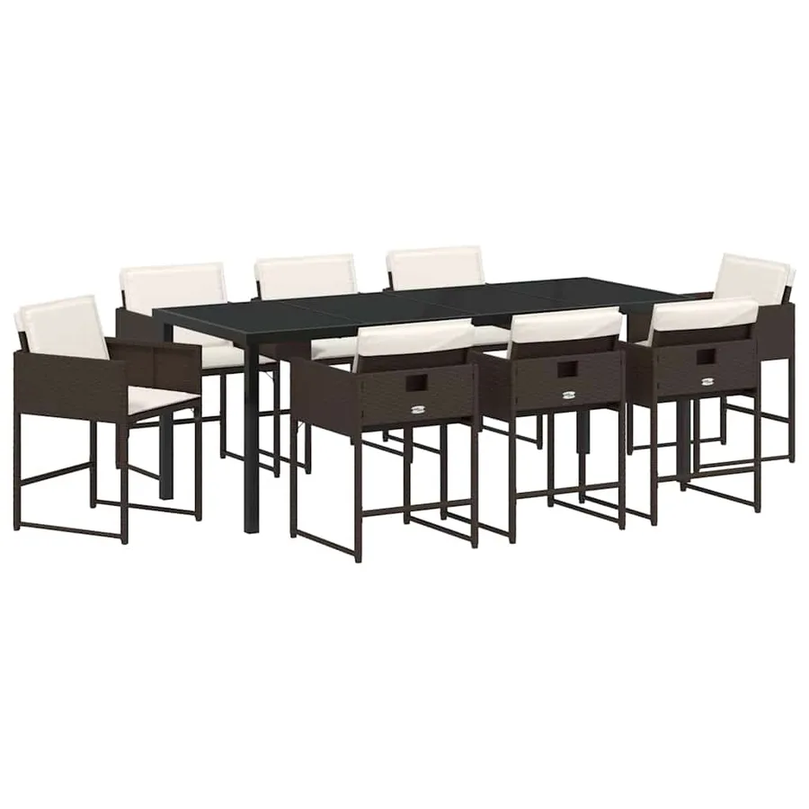Ensemble de salle à manger pour jardin 9 pcs Marron polyrotin - 2