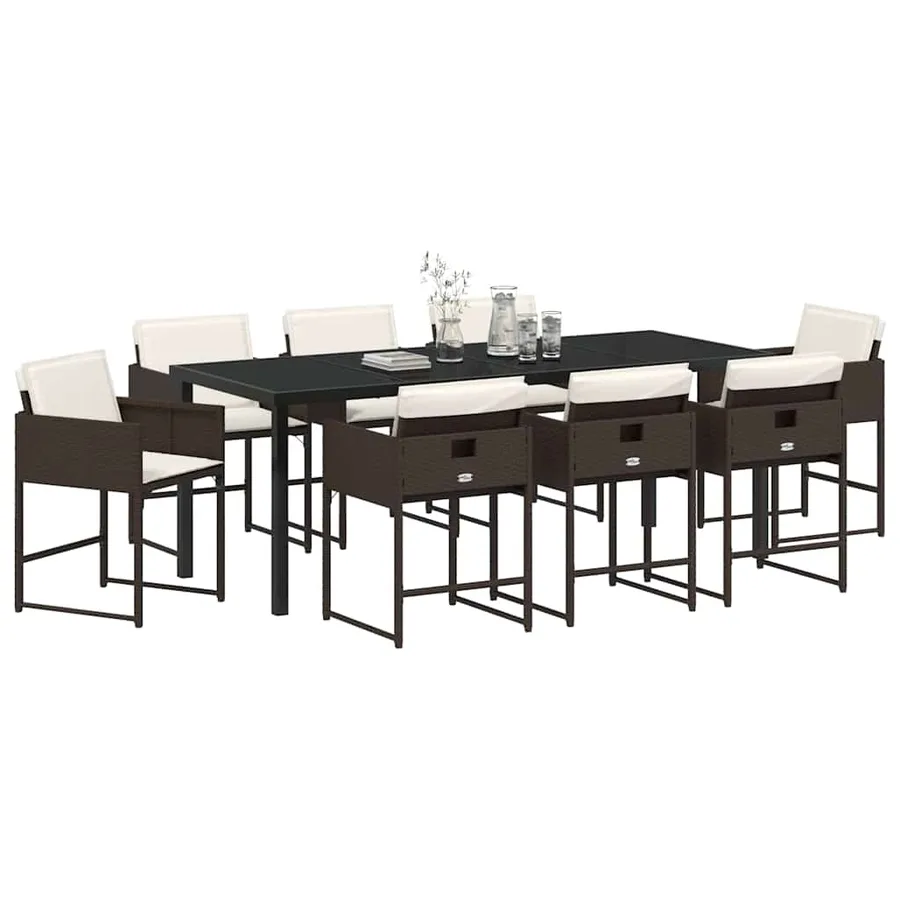 Ensemble de salle à manger pour jardin 9 pcs Marron polyrotin - 3