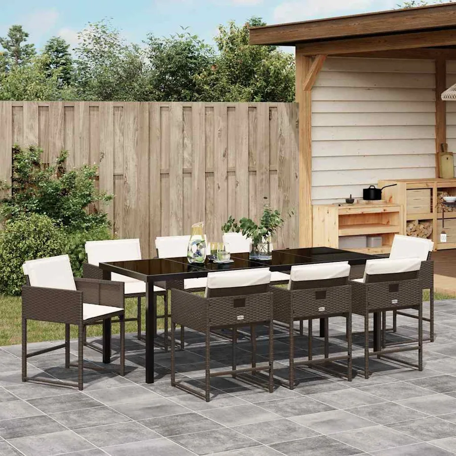 Ensemble de salle à manger pour jardin 9 pcs Marron polyrotin - 4