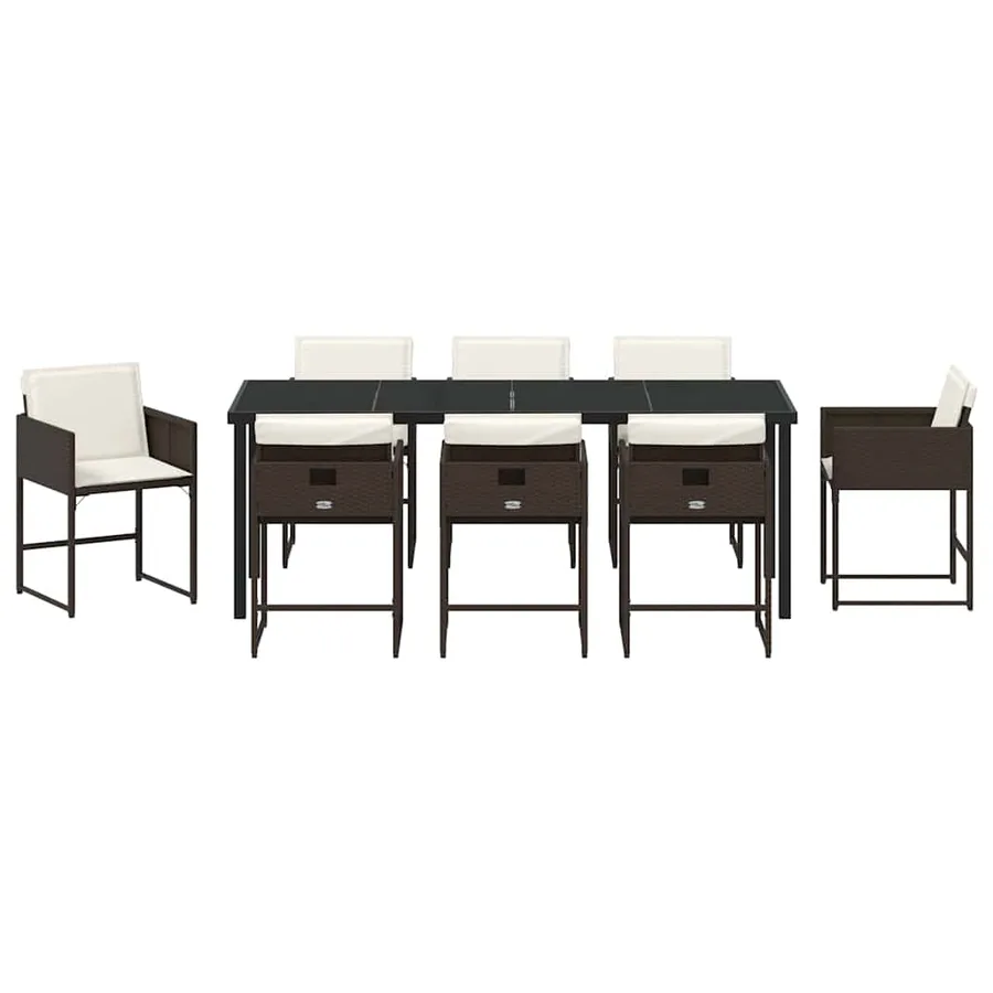 Ensemble de salle à manger pour jardin 9 pcs Marron polyrotin - 7