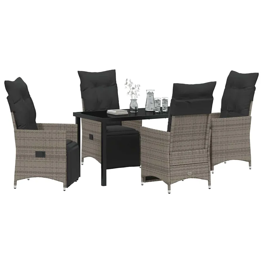 Ensemble de salle à manger pour jardin 5 pcs Gris polyrotin - 3