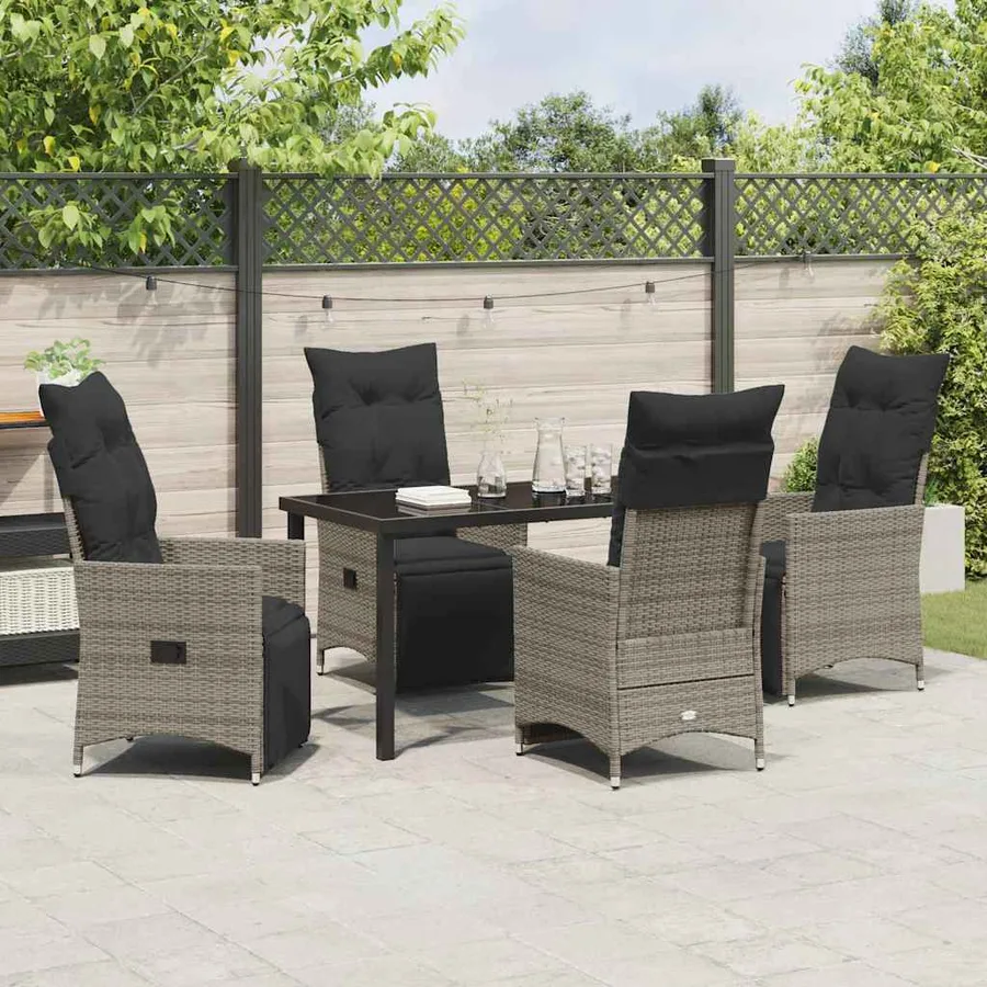 Ensemble de salle à manger pour jardin 5 pcs Gris polyrotin - 4
