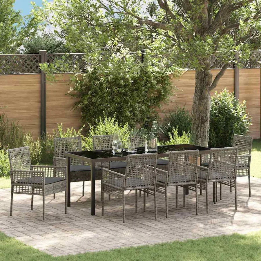 Ensemble de salle à manger pour jardin 9 pcs Gris polyrotin