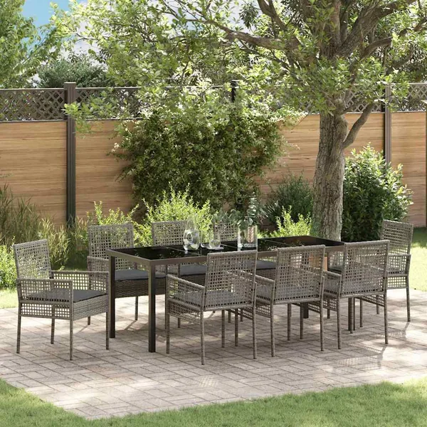 Ensemble de salle à manger pour jardin 9 pcs Gris polyrotin