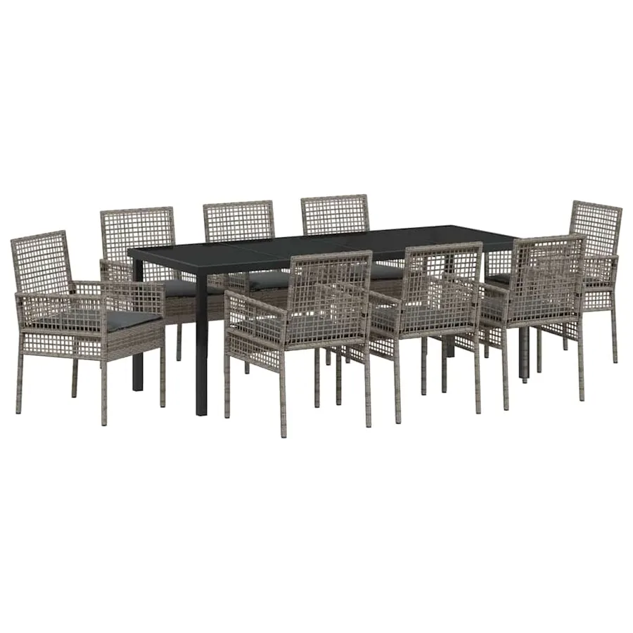 Ensemble de salle à manger pour jardin 9 pcs Gris polyrotin - 2
