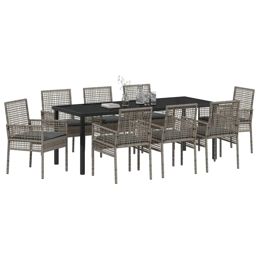 Ensemble de salle à manger pour jardin 9 pcs Gris polyrotin - 3