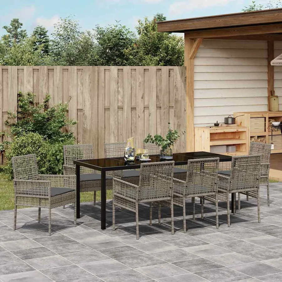 Ensemble de salle à manger pour jardin 9 pcs Gris polyrotin - 4