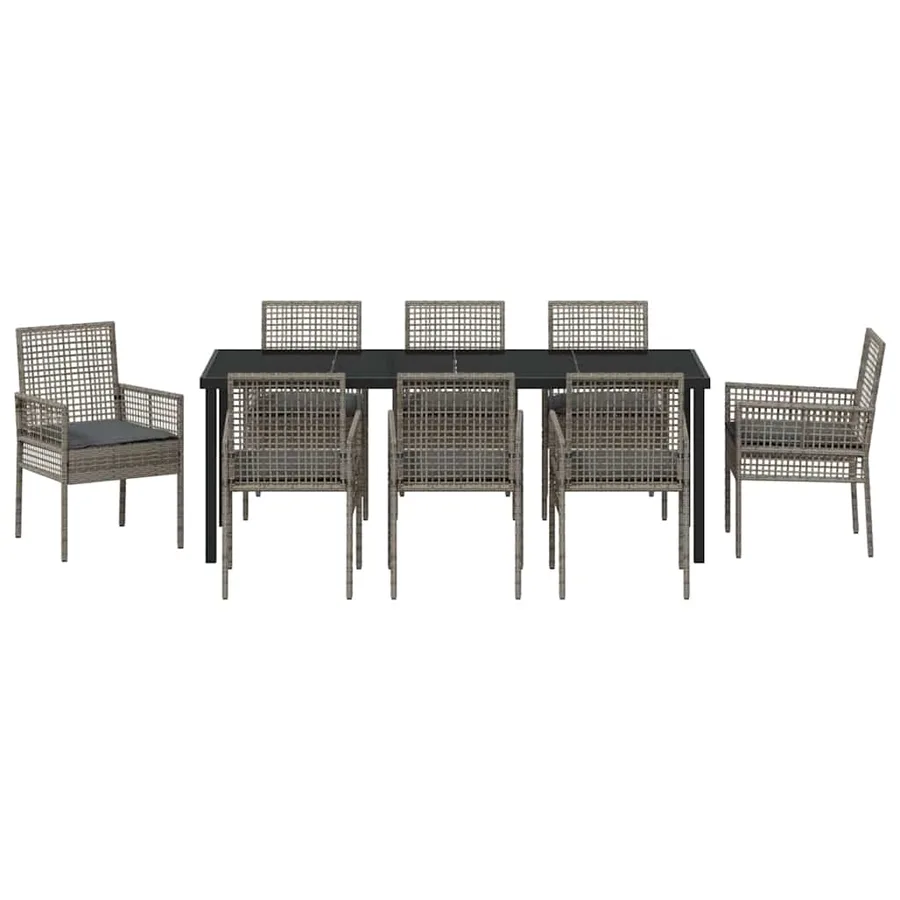 Ensemble de salle à manger pour jardin 9 pcs Gris polyrotin - 7