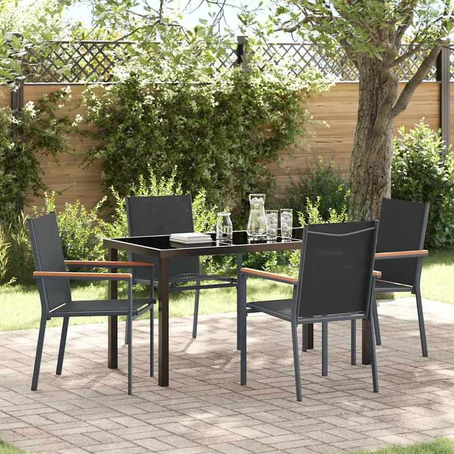 Ensemble de salle à manger pour jardin 5 pcs Noir