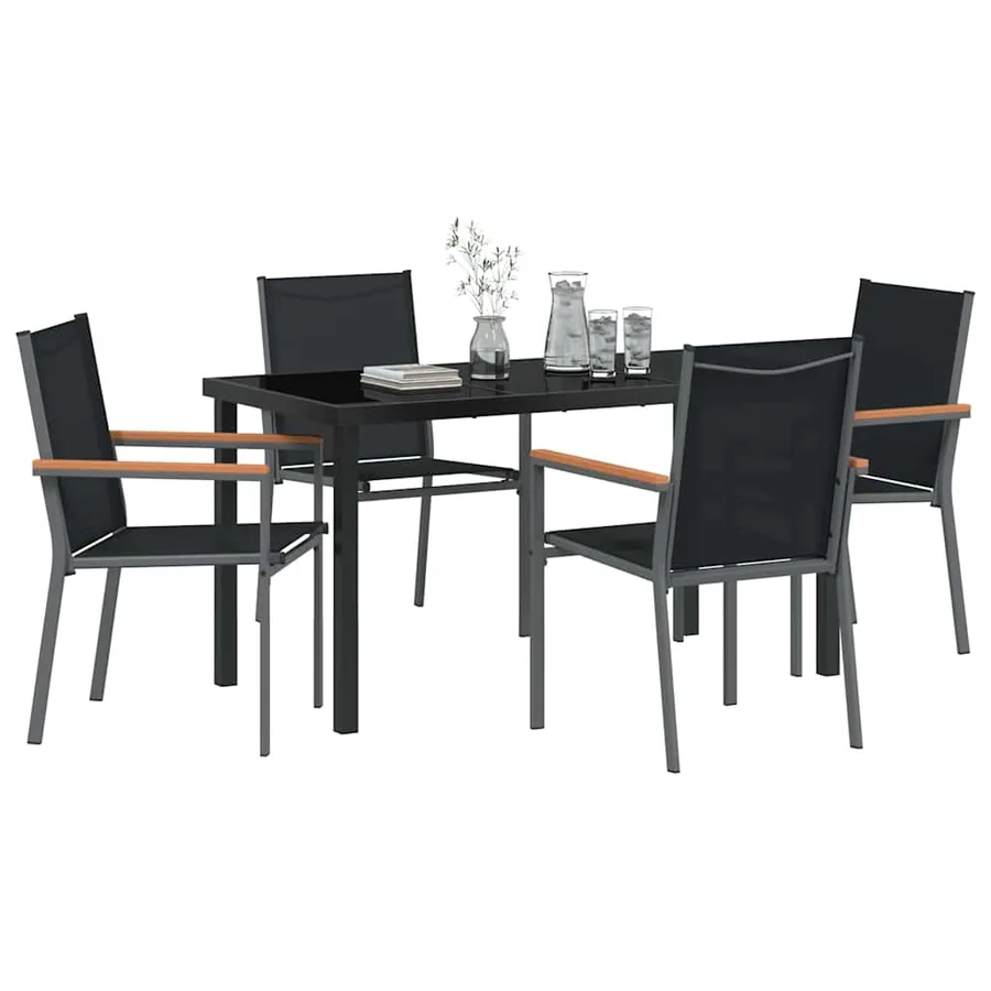 Ensemble de salle à manger pour jardin 5 pcs Noir - 3